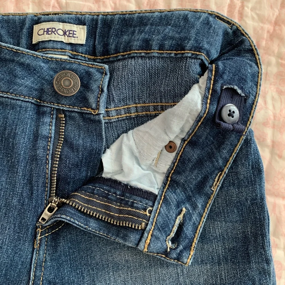 NWOT Cherokee Jeans Girls 12 Dark Blue Denim Adjustable Waist Pockets Soft